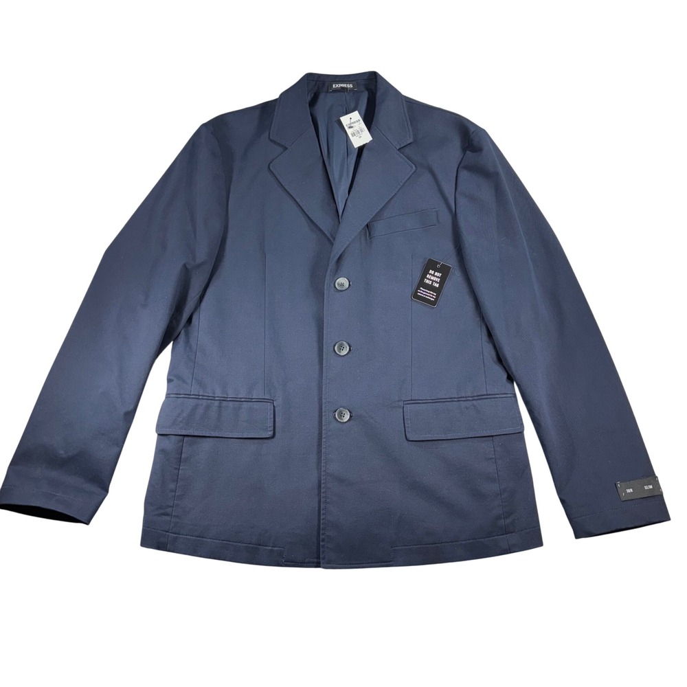 EXPRESS Navy Blue Slim Fit Cotton Blend Blazer Jacket 38R 024379062